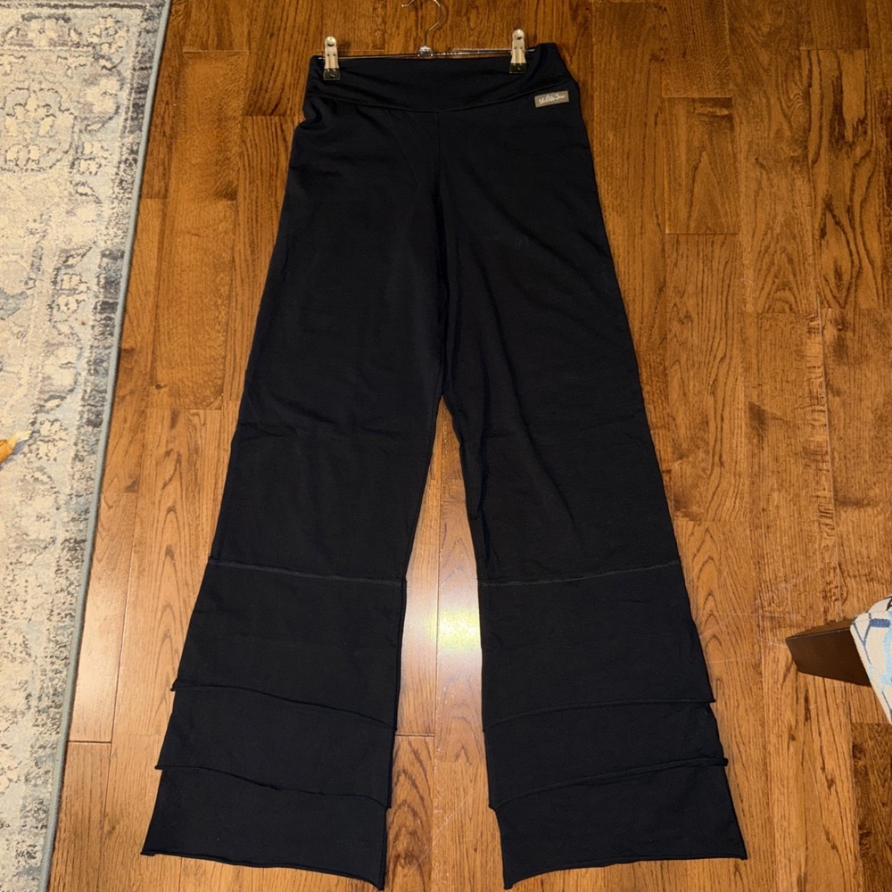 Matilda Jane Small Black Wide Leg Pants Artsy Boho Tiered Hem Relaxed Pull On